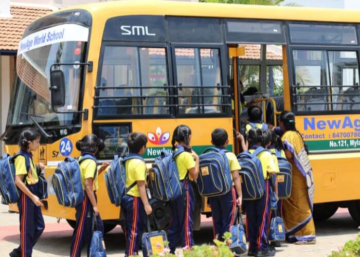 Safe and secure school buses at NewAge World School – International ICSE School in Yelahanka